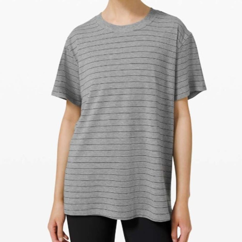 lululemon All Yours Boyfriend Tee Medium Grey Striped Short Sleeve Shirt Cotton